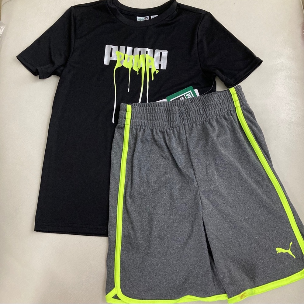 Puma neon black grey short sleeve big boy active shoots set 4064